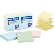 Highland Self-sticking Pastel Pop-up Notepads - 1200 - 3" Flag/Note Width x 3" Flag/Note Length - Square - 100 Sheets per Pad - Unruled - Assorted Pastel - Paper - Pop-up, Self-adhesive, Repositionable, Removable - 12 / Pack MMM6549PUA