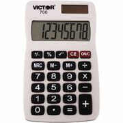 Victor 700 Pocket Calculator - 4 Functions - Large LCD, Easy-to-read Display, Rubber Keytop, Dual Power - 8 Digits - LCD - Battery/Solar Powered - 0.3" Height x 2.3" Width x 4" Depth - Gray - Rubber - 1 Each VCT700