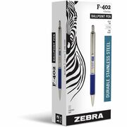 Zebra F-402 Retractable Ballpoint 0.7mm Blue ink - 0.7 mm Fine Pen Point - Refillable - Retractable - Blue Ink - Stainless Steel Barrel ZEB29220