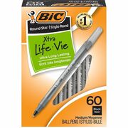 Round Stic Xtra Life Ballpoint, Black Ink, 1mm, Medium, 60/Box BICGSM609BK