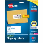 Avery&reg; Shipping Labels, Sure Feed&reg;, 2" x 4" , 100 Labels (18163) - 2" Width x 4" Length - Permanent Adhesive - Rectangle - Inkjet, Laser - Matte White - Matte - Paper - Permanent Adhesive, Jam Resistant, Customizable, Smudge Resistant - 10 / Sheet AVE18163