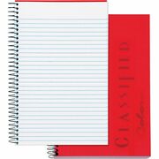 TOPS Classified Business Notebooks - 100 Sheets - Coilock - 20 lb Basis Weight - 5 1/2" x 8 1/2" Sheet Size - White Paper - Ruby Plastic Cover - Perforated - 1 Each TOP73505
