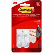Command Utility Hooks - 2 Small Hook - 1 lb (453.6 g) Capacity - Plastic - White - 2 / Pack MMM17002