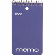 Mead Wirebound Memo Book - 60 Sheets - 120 Pages - Wire Bound - College Ruled Front Ruling - 3" x 5" Sheet Size - White Paper - Assorted Cardboard Cover - Stiff-back, Hole-punched - 1 Each MEA45354