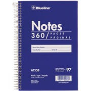 Blueline White Paper Wirebound Steno Pad - 360 Sheets - Spiral - Front Ruling Surface - 9" x 6" Sheet Size - White Paper - Blue Cardboard Cover - Flexible Cover - 1 Each REDAT35B