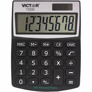 Victor 1000 Mini Desktop Calculator - Large LCD, Battery Backup, Independent Memory, Plastic Key, Dual Power - 0.71" - 8 Digits - LCD - Battery/Solar Powered - 0.5" Height x 3.3" Width x 4.3" Depth - Black - Plastic - 1 Each VCT1000