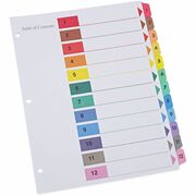 Universal Index Divider - 12 Printed Side Tab(s) - Digit - 1-12, Table of Contents - 8.5" Divider Width x 11" Divider Length - Letter - 3 Hole Punched - White Paper Divider - Assorted Paper Tab(s) - 30% Recycled - Double-sided, Mylar Reinforced Edge, Lami UNV24806
