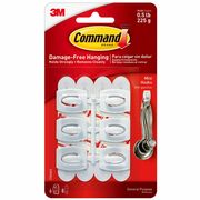 Command Mini White Hooks with White Strips - 6 Small Hook - 8 oz (226.8 g) Capacity - Plastic - White - 6 / Pack MMM17006