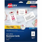 Avery&reg; Clean Edge Business Cards, 2" x 3.5" , White, 200 (08871) - 110 Brightness - A8 - 2" x 3 1/2" - 93 lb Basis Weight - 254 g/m&#178; Grammage - Matte - Perforated, Heavyweight, Rounded Corner, Long Lasting, Smooth Edge, Jam-free, Smudge-free, Ave AVE8871