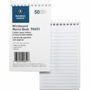 Business Source Wirebound Memo Books - 50 Sheet(s) - Wire Bound - 5" x 3" Sheet Size - White - White Sheet(s) - 1 Dozen BSN90651