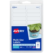 Avery&reg; Removable Labels, Removable Adhesive, 1/2" x 1-3/4" , 840 Labels (5422) - 1/2" Height x 1 3/4" Width - Removable Adhesive - Rectangle - Laser, Inkjet - White - Paper - 20 / Sheet - 42 Total Sheets - 840 Total Label(s) AVE05422