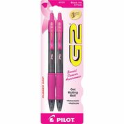 Pilot G2 Rubber Grip BCA Gel Rollingball Pens - 0.7 mm Fine Pen Point - Refillable - Retractable - Black Ink - Gel-based - Black, Pink Barrel - 2 / Pack PIL31331