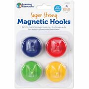 Learning Resources Super Strong Magnetic Hooks Set - for Pocket Chart, Flip Book, Hall Pass, Decoration - Metal - Red, Blue, Green, Yellow - 4 / Pack LRNLER2694