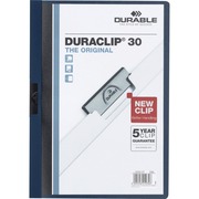 DURABLE DURACLIP Letter Report Cover - 8 1/2" x 11" - 30 Sheets Capacity - 1 Fastener(s) - Vinyl - Navy - 1 Each DBL220328