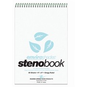 Roaring Spring Enviroshades Recycled Spiral Steno Memo Book - 80 Sheets - 160 Pages - Printed - Spiral Bound - Both Side Ruling Surface - Gregg Ruled Red Margin - 15 lb Basis Weight - 56 g/m&#178; Grammage - 9" x 6" Sheet Size - 1.25" Height x 6" Width x  ROA12284
