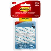 Command Mini Clear Hooks with Clear Strips - 7.94 oz (225 g) Capacity - 1.1" Height x 0.9" Width x 1.1" Length - Plastic - Clear - 18 / Pack MMM17006CLRVP