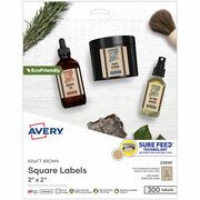 Avery&reg; Promotional Label - Waterproof - 2" Width x 2" Length - Permanent Adhesive - Square - Inkjet, Laser - Matte Kraft Brown - Matte - Paper - Bleed Resistant, Curl Resistant, Customizable, Easy Peel, Peeling Resistant, Permanent Adhesive, Pop Up Ed AVE22846