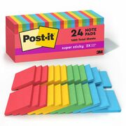 Post-it&reg; Super Sticky Notes Cabinet Pack - Playful Primaries Color Collection - 1680 x Electric Glow Assorted - 3" Flag/Note Width x 3" Flag/Note Length - Square - 70 Sheets per Pad - Unruled - Candy Apple Red, Sunnyside, Lucky Green, Blue Paradise -  MMM65424SSANCP