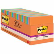 Post-it&reg; Super Sticky Notes Cabinet Pack - Energy Boost Color Collection - 1680 - 3" Flag/Note Width x 3" Flag/Note Length - Square - 70 Sheets per Pad - Unruled - Vital Orange, Tropical Pink, Sunnyside, Blue Paradise, Limeade - Paper - Self-adhesive, MMM65424SSAUCP
