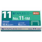 MAX No. 11-1M Staples - 15/64" Leg - 7/17" Crown - for Paper - Silver - 50 Per Strip - 1000 / Box MXBNO111M