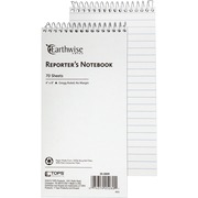 Ampad Earthwise Reporter's Notebook - 70 Sheets - Wire Bound - Front Ruling Surface - 0.34" Ruled - 15 lb Basis Weight - 4" x 8" Sheet Size - White Paper - WireLock, Chipboard Backing, Micro Perforated, Easy Tear, Snag Resistant - Recycled - 1 Each TOP25280