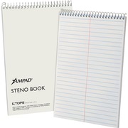 Ampad Kraft Cover Steno Book - 70 Sheets - Wire Bound - 0.34" Ruled - Gregg Ruled Margin - 15 lb Basis Weight - 6" x 9" Sheet Size - White Paper - Kraft Cover - Chipboard Backing, Sturdy Cover - 1 Each TOP25472