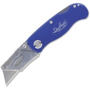 Sheffield Great NeckLockback Utility Knife - 0.7" Height x 4" Width x 8.9" Length - Locking Blade, Sturdy, Snap Closure, Lightweight, Pocket Clip - Aluminum - Blue - 1 Each GNS12113