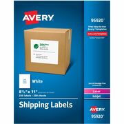 Avery&reg; Shipping Address Labels, 250 Labels, Full Sheet Labels, Permanent (95920) - x 8 1/2" Width x 11" Length - Full Sheet - Permanent Adhesive - Rectangle - Laser, Inkjet - Matte - White - Paper - Permanent Adhesive, Jam Resistant, Smudge Resistant, AVE95920