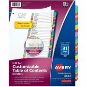 Avery 1-31 Dividers, 31 Tabs, Ready Index, Arched Tabs (11846) - 31 x Divider(s) - 31 Tab(s) - Digit - 1-31 - 31 Tab(s)/Set - 8.5" Divider Width x 11" Divider Length - 3 Hole Punched - White Paper Divider - Multicolor Paper Tab(s) - Hole-punched, Printabl AVE11846