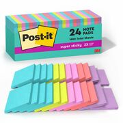 Post-it&reg; Super Sticky Notes - Supernova Neons Color Collection - 1680 x Multicolor - 3" Flag/Note Width x 3" Flag/Note Length - Rectangle - 70 Sheets per Pad - Aqua Splash, Tropical Pink, Acid Lime, Guava, Iris Infusion - Paper - Self-adhesive, Recycl MMM65424SSMIACP