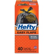 Hefty Easy Flaps 30-gallon Large Trash Bags - Large Size - 30 gal Capacity - 33" Length x 30" Width x 0.85 mil (22 Micron) Thickness - Drawstring Closure - Black - Can - Recycled - 40/Box - 6 / Carton RFPE27744CT