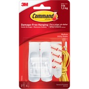 Command Strip Adhesive Hooks - 3 lb (1.36 kg) Capacity - for Home, Office - White - 2 / Pack MMM17001ES