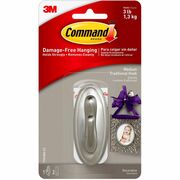 Command Medium Traditional Hook, Brushed Nickel - 3 lb (1.36 kg) Capacity - 1.3" Width x 3.1" Length - for Decoration - Plastic - Metallic Silver - Brushed Nickel - 1 / Pack MMM17051BNES