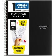 Five Star College Ruled 1-subject Notebook - 100 Sheets - Wire Bound - Wide Ruled Front Ruling - 8" x 11" Sheet Size - Black Plastic Cover - 1 Each MEA72057
