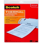 Scotch Thermal Laminating Pouches, 8-1/2" x 14" , Clear, Pack Of 20 Sheets, TP3855-20 - Sheet Size Supported: Legal 8.50" Width x 14" Length - for Sign, Schedule, Artwork, Certificate, Document - Photo-safe, Durable - Clear - 20 / Pack MMMTP385520