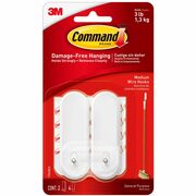 Command Medium Wire Hook - 3 lb (1.36 kg) Capacity - Plastic - White - 2 / Pack MMM17068ES