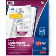 Avery Extra-Wide Dividers, 26 Tabs, Ready Index (11166) - 26 x Divider(s) - 26 Tab(s) - Alphabet - A-Z, Table of Contents - 26 Tab(s)/Set - 9.3" Divider Width x 11" Divider Length - 3 Hole Punched - White Paper Divider - Black Paper, White Tab(s) - 20% -  AVE11166