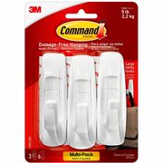 Command Large Utility Hook Value Pack - 5 lb (2.27 kg) Capacity - for Wood, Paint, Tile - Plastic - White - 3 / Pack MMM170033ES