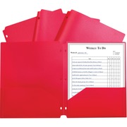 C-Line 2-pocket Heavyweight Poly Portfolio Pocket - 9.4" Width x 11.4" Length x 100 mil Thickness - For Letter 8 1/2" x 11" Sheet - 3 x Holes - Ring Binder - Rectangular - Red - Polypropylene - 25 / Box CLI33934