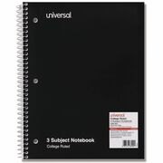 Universal Notebook - 3 Subject(s) - 120 Sheets - Spiral - Medium Ruled, College Ruled Front Ruling - 3 Hole(s) - 15 lb Basis Weight - 11" Height x 8.5" Width - White Paper - Black Paperboard Cover UNV66400