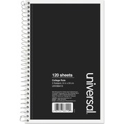 Universal Notebook - 3 Subject(s) - 120 Sheets - Spiral - Medium Ruled, College Ruled Front Ruling - 15 lb Basis Weight - 9.50" Height x 6" Width - White Paper - Black Paperboard Cover UNV66410