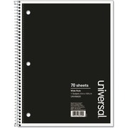 Universal Notebook - 1 Subject(s) - 70 Sheets - Spiral - Wide Ruled, Legal Ruled Front Ruling - 3 Hole(s) - 15 lb Basis Weight - 10.50" Height x 8" Width - White Paper - Black Paperboard Cover UNV66620