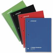 Universal Notebook - 1 Subject(s) - 70 Sheets - Spiral - Wide Ruled, Legal Ruled Front Ruling - 3 Hole(s) - 15 lb Basis Weight - 10.50" Height x 8" Width - White Paper - Black Paperboard, Blue, Green, Red Cover - 4 / Pack UNV66624