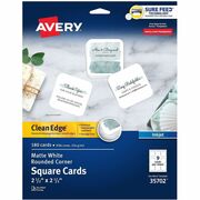 Avery&reg; Clean Edge Square Cards, Rounded Corners, 2.5" x 2.5" (35702) - 110 Brightness - 8 1/2" x 11" - 93 lb Basis Weight - 254 g/m&#178; Grammage - Matte - Printable, Rounded Corner, Die-cut, Smooth Edge, Print-to-the-edge, Perforated, Avery Clean Ed AVE35702
