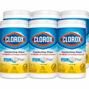 Clorox Disinfecting Cleaning Wipes Value Pack - Bleach-free - Ready-To-Use - Crisp Lemon Scent - Anti-bacterial - White - 75/Tub - 6 / Carton CLO01628