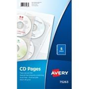 Avery&reg; CD Pages - 4 x CD/DVD Capacity - 3 x Holes - Ring Binder - Top Loading - Clear - Polypropylene - 5 / Pack AVE75263