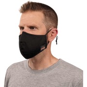 Ergodyne 8800 Contoured Face Cover Mask 3-Pack - 2-Xtra Large/3-Xtra Large - Cotton Twill, Polyester - Black - Breathable, Adjustable Nose Clip, Adjustable Ear Loop, Anti-odor, Antimicrobial, Machine Washable, Quick Drying - 120 / Pack EGO48802