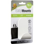 Duck Brand EasyMounts Interior Drywall J Hook - 15 lb (6.80 kg) Capacity - 1.8" Width x 3.5" Length - for Sports Equipment - White - Matte - 1 Each DUC287391