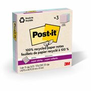 Post-it&reg; Super Sticky Adhesive Note - 210 - 4" Flag/Note Width x 4" Flag/Note Length - Square - 70 Sheets per Pad - Assorted Wanderlust Pastel - Removable, Repositionable, Recyclable - Recycled - 3 / Pack MMM675R3SSNRP
