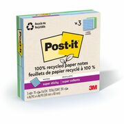Post-it&reg; Super Sticky Adhesive Note - 210 - 4" Flag/Note Width x 4" Flag/Note Length - Square - 70 Sheets per Pad - Ruled - Assorted Oasis - Removable, Repositionable, Recyclable - Recycled - 3 / Pack MMM675R3SST